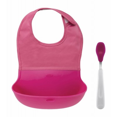 OXO Tot On-the-Go Bib & Spoon Set in Pink