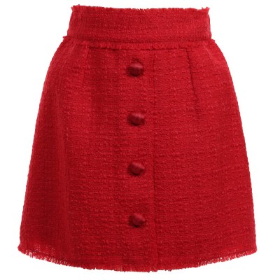 DOLCE & GABBANA Red Wool Bouclé Weave Skirt