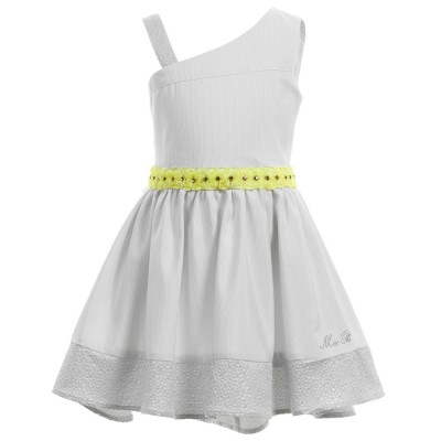 MISS BLUMARINE Grey Pin Striped Dress with Yellow Roses