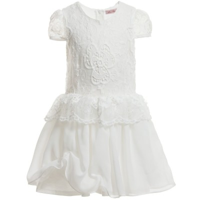 MISS BLUMARINE White Lace & Chiffon Dress
