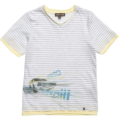 ROBERTO CAVALLI Boys Grey Striped Car T-Shirt