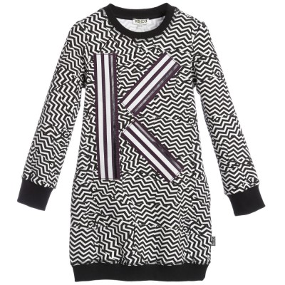 KENZO Black & White Zigzag Pattern Dress