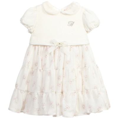 MISS BLUMARINE Baby Girls Ivory & Pink Ballerina Print Dress