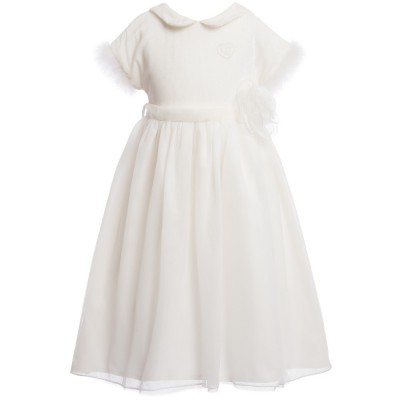 MISS BLUMARINE Off White Velvet Silk Dress with Flower Belt