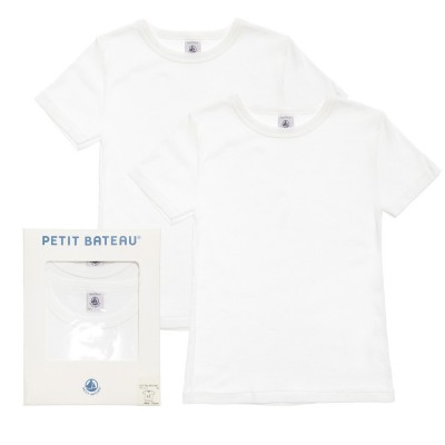PETIT BATEAU Boys White Short Sleeve T-Shirts (2 pack)