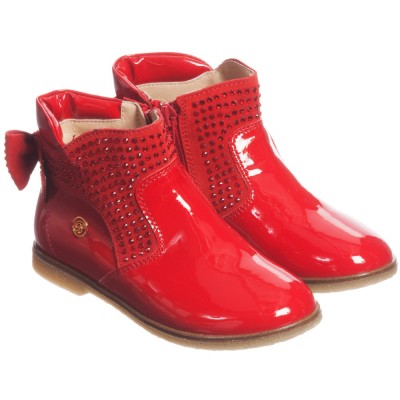 MISS BLUMARINE Red Patent Leather Diamante Ankle Boots