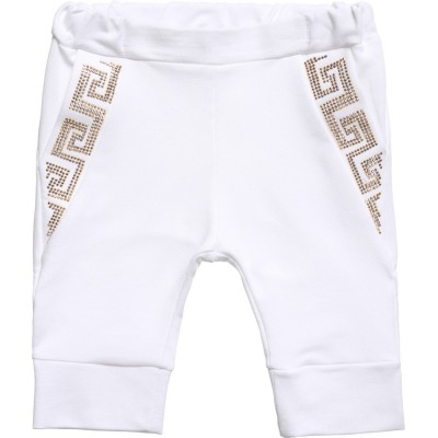 YOUNG VERSACE Baby White & Gold Greek Fret Jersey Trousers