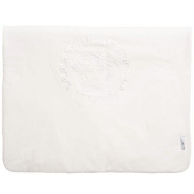 YOUNG VERSACE White Floral & 'Medusa' Baby Blanket (72cm)
