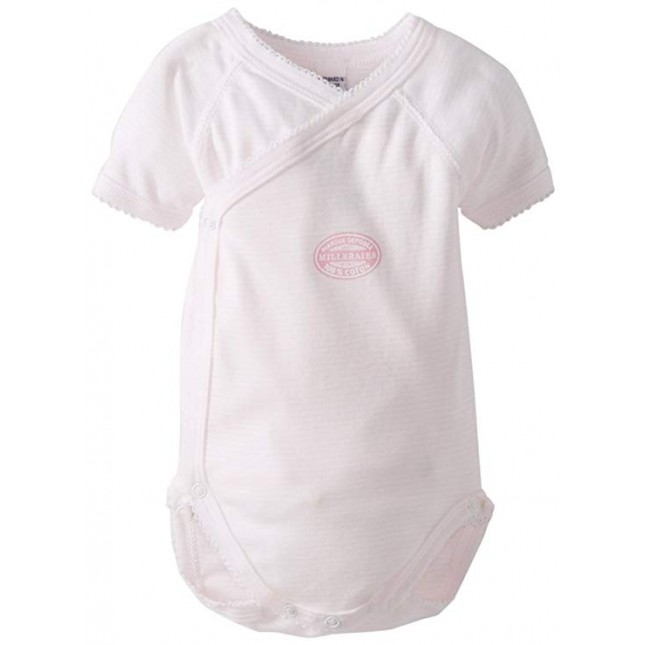 Petit Bateau Baby-Girls Newborn Short Sleeve Crossover Striped Bodysuit