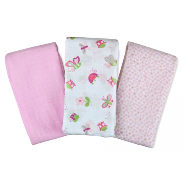Summer Infant SwaddleMe® Muslin Blankets 3-PK - Girl Bugs And Butterflies