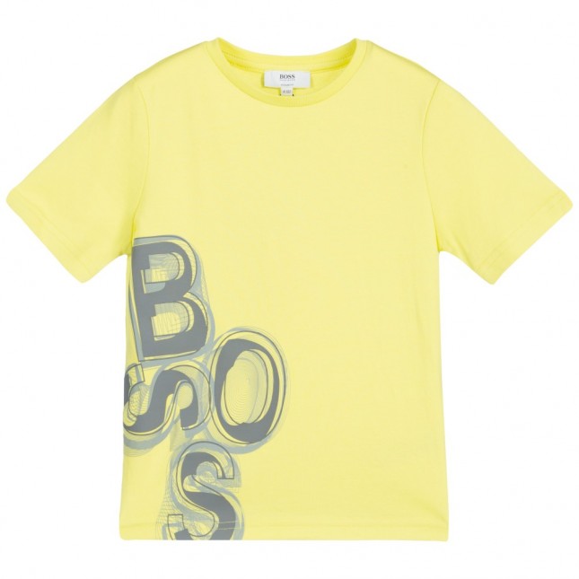 BOSS Boys Lemon Green Logo Print T-Shirt
