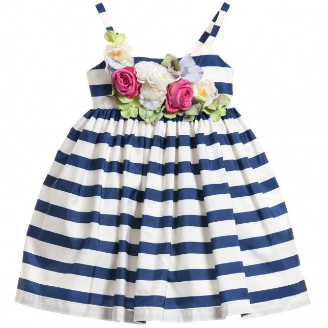 JUNIOR GAULTIER Navy Blue & White Striped Dress with Flowers