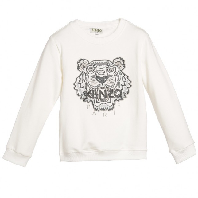KENZO Girls Ivory & Silver Tiger Sweatshirt
