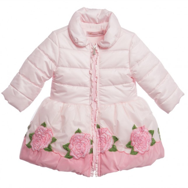 MISS BLUMARINE Baby Girls Pink Coat with Embroidered Roses