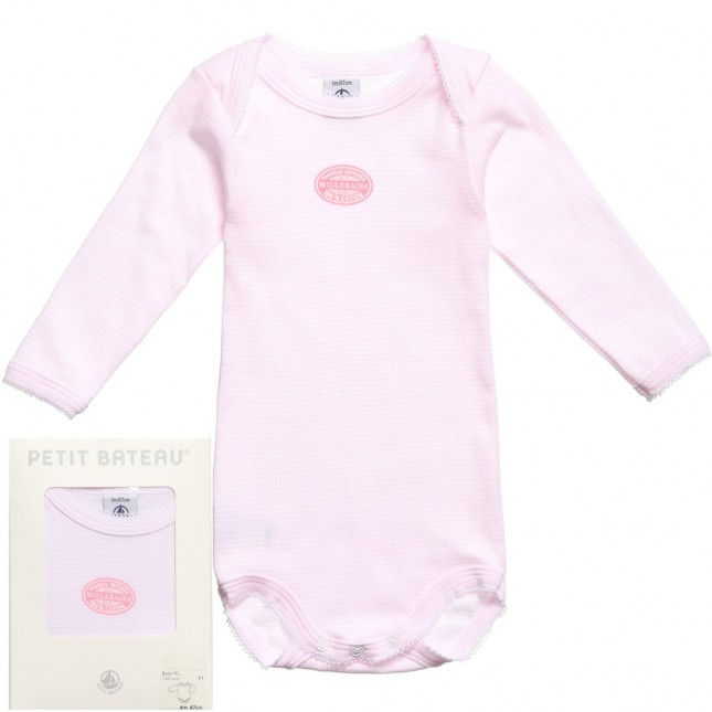 PETIT BATEAU Baby Girls Pink Milleraies Stripes Bodyvest