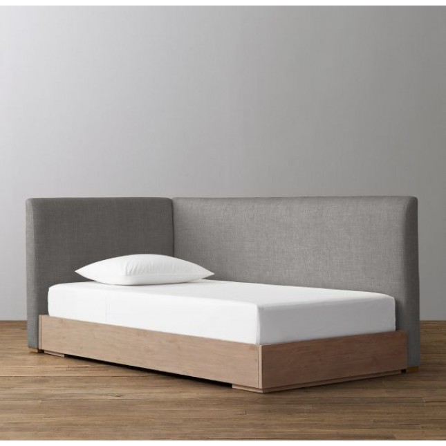 Parker Upholstered Corner Bed With Platform- Perennials Textured Linen Weave 