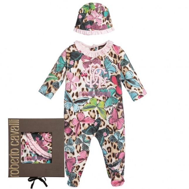 ROBERTO CAVALLI Girls Butterfly & Leopard Babygrow Gift Set