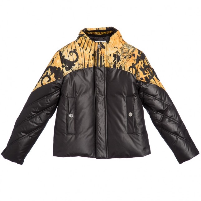YOUNG VERSACE Boys Down Padded Black & Gold Baroque Jacket
