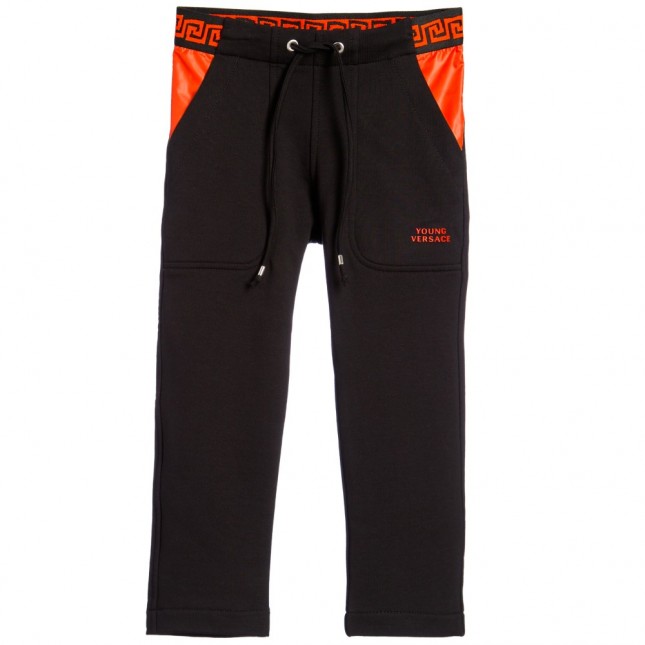 YOUNG VERSACE Boys Black & Neon Orange Tracksuit Trousers