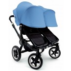  Bugaboo Donkey Twin Stroller, Extendable Canopy in All Black/Ice Blue