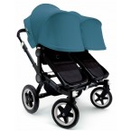  Bugaboo Donkey Twin Stroller, Extendable Canopy in All Black/Petrol Blue
