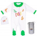RB Royal Baby Organic Cotton Sleeve Footed Overall Footie with Hat in Gift Box (My Love)