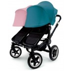  Bugaboo Donkey Twin Stroller, Extendable Canopy in All Black/Soft Pink 