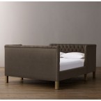 Devyn Tufted tête-à-tête Upholstered Bed - Brushed Belgian Linen Cotton - Charcoal