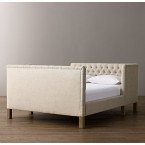 Devyn Tufted tête-à-tête Upholstered Bed - Brushed Belgian Linen Cotton - Natural