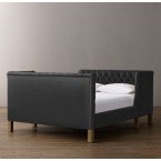 Devyn Tufted tête-à-tête Upholstered Bed - Washed Belgian Linen- Black