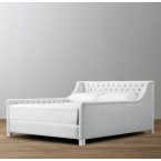 Devyn Tufted Upholstered bed  - Brushed Belgian Linen Cotton   -  White