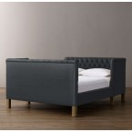 Devyn Tufted tête-à-tête Upholstered Bed - Washed Belgian Linen- Charcoal