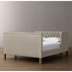 Devyn Tufted tête-à-tête Upholstered Bed - Washed Belgian Linen- Dove