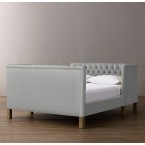 Devyn Tufted tête-à-tête Upholstered Bed - Washed Belgian Linen- Mist