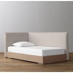 Parker Upholstered Corner Bed With Platform- Perennials Linen Weave Stripe