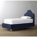 Reese Tufted Camelback Bed - Washed Belgian Linen - Indigo-Twin