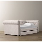 Chesterfield Upholstered Daybed With Trundle-Perennials Classic Linen Weave