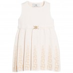 YOUNG VERSACE Baby Girls Fine Knitted Ivory Pleated Dress