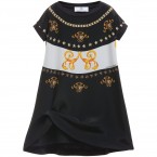 YOUNG VERSACE Black Printed Silk Front Dress