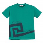 YOUNG VERSACE Boys Green Cotton Jersey Logo T-Shirt