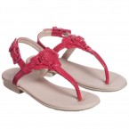 YOUNG VERSACE Girls Dark Pink Patent Leather Sandals