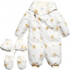 YOUNG VERSACE Ivory & Gold 'Medusa' Down Padded Baby Snowsuit