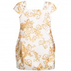 YOUNG VERSACE White Satin Dress with Gold Dragon Print