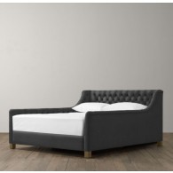 Devyn Tufted Upholstered bed  - Brushed Belgian Linen Cotton   -  Black