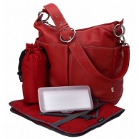 OiOi Pompeian Red Leather Two Pocket Hobo Diaper Bag