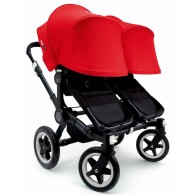  Bugaboo Donkey Twin Stroller, Extendable Canopy in All Black/Red 