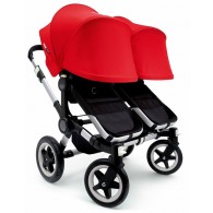  Bugaboo Donkey Twin Stroller, Extendable Canopy in Black/Red 