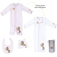 RB Royal Baby Organic Cotton Gloved Sleeve 2 in 1 Baby Gown Converter with Hat and Bib in gift box (Born to Be Wild)