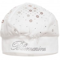 MISS BLUMARINE White Cotton Baby Hat with Diamante Gems