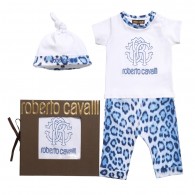 ROBERTO CAVALLI Baby Boys Blue Leopard Outfit Gift Set